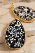Glittery Stone Black Teardrop Earrings