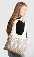 Knit Shoulder Tote Bag (Gray Pattern)