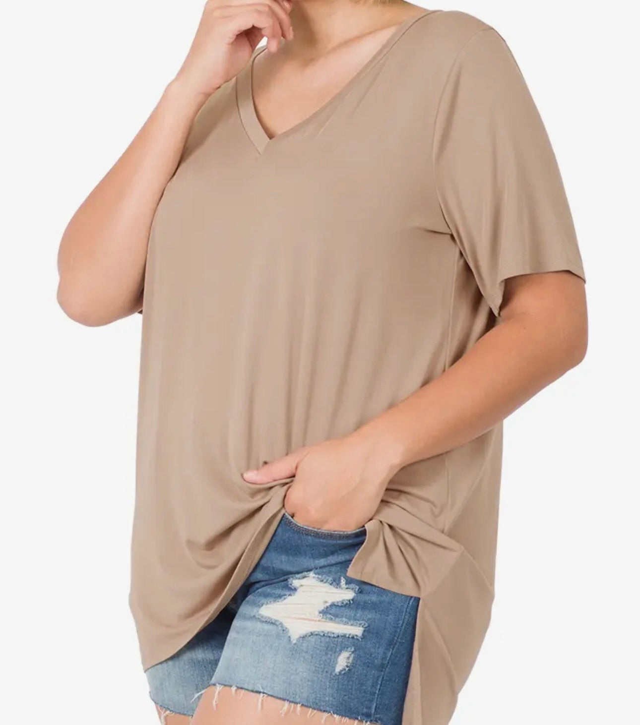 Plus Size V-Neck Hi-Low Hem Top