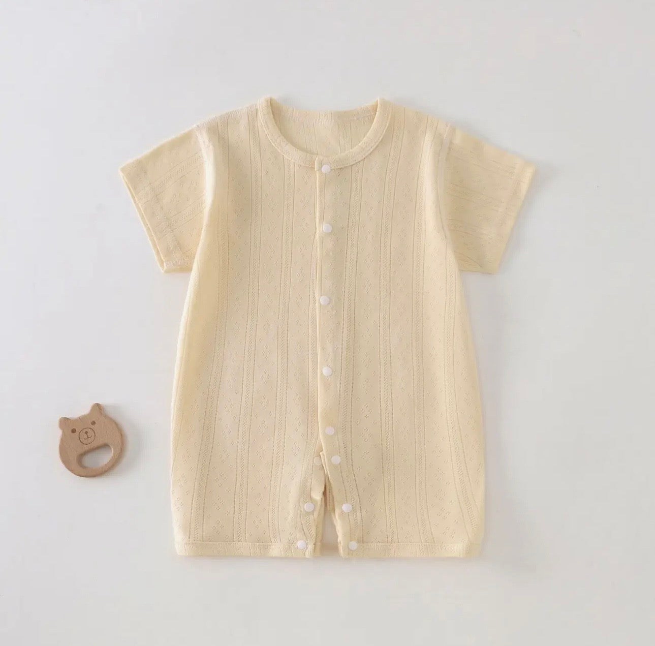 Yellow Short Sleeve Button Baby Romper